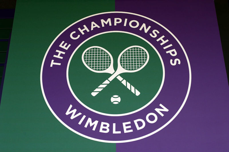 LONDON, ENGLAND - JUNE 29: A logo is pictured on day one of Wimbledon tennis tournament on June 29,...